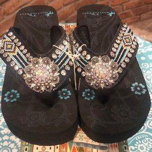 NWT Montana West Aztec Western Wedge Sandals